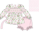 Girls Pink & Green Toile Smocked Bloomer Set