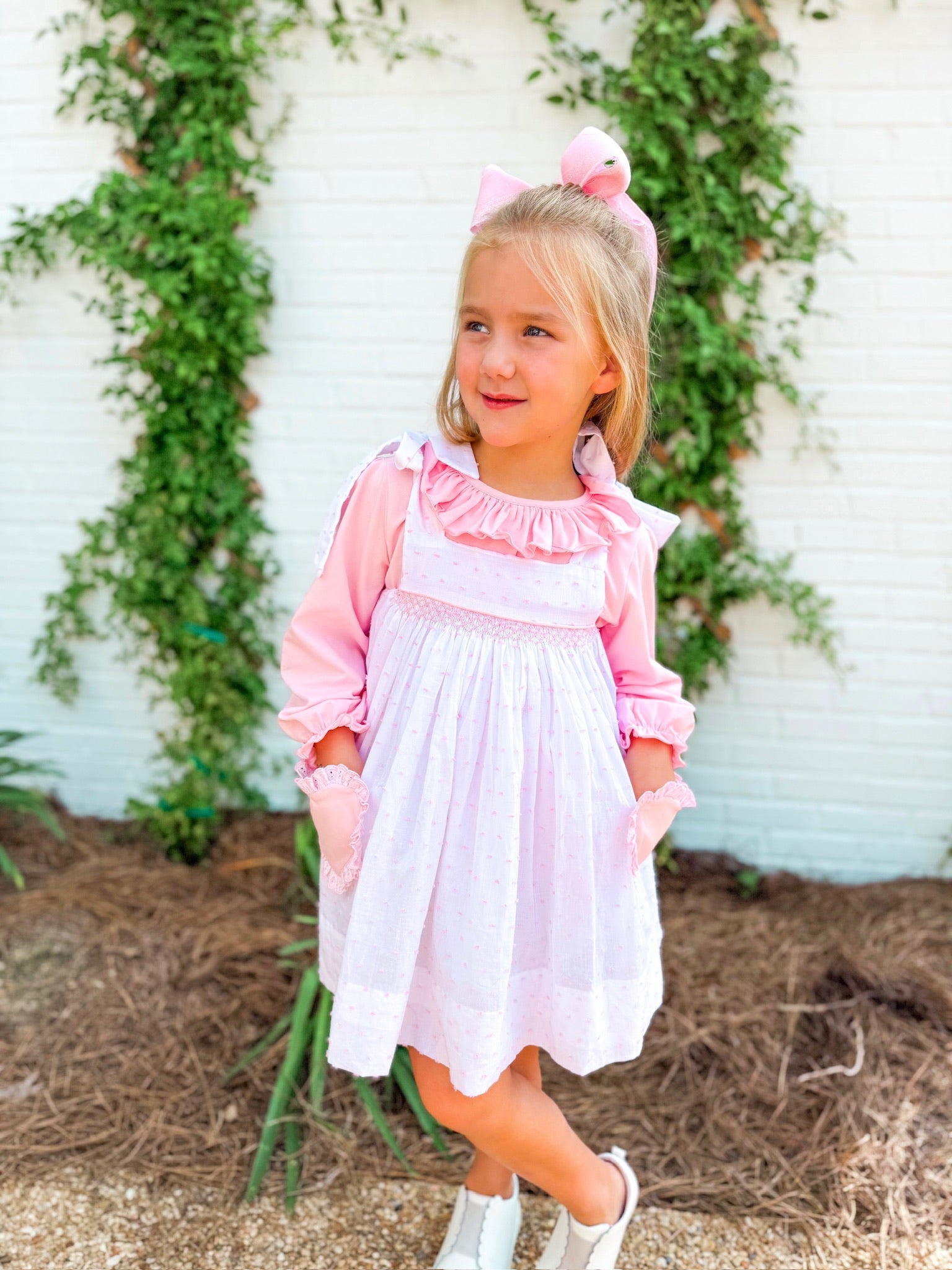 Girls Be My Valentine Swiss Dot Smock Dress