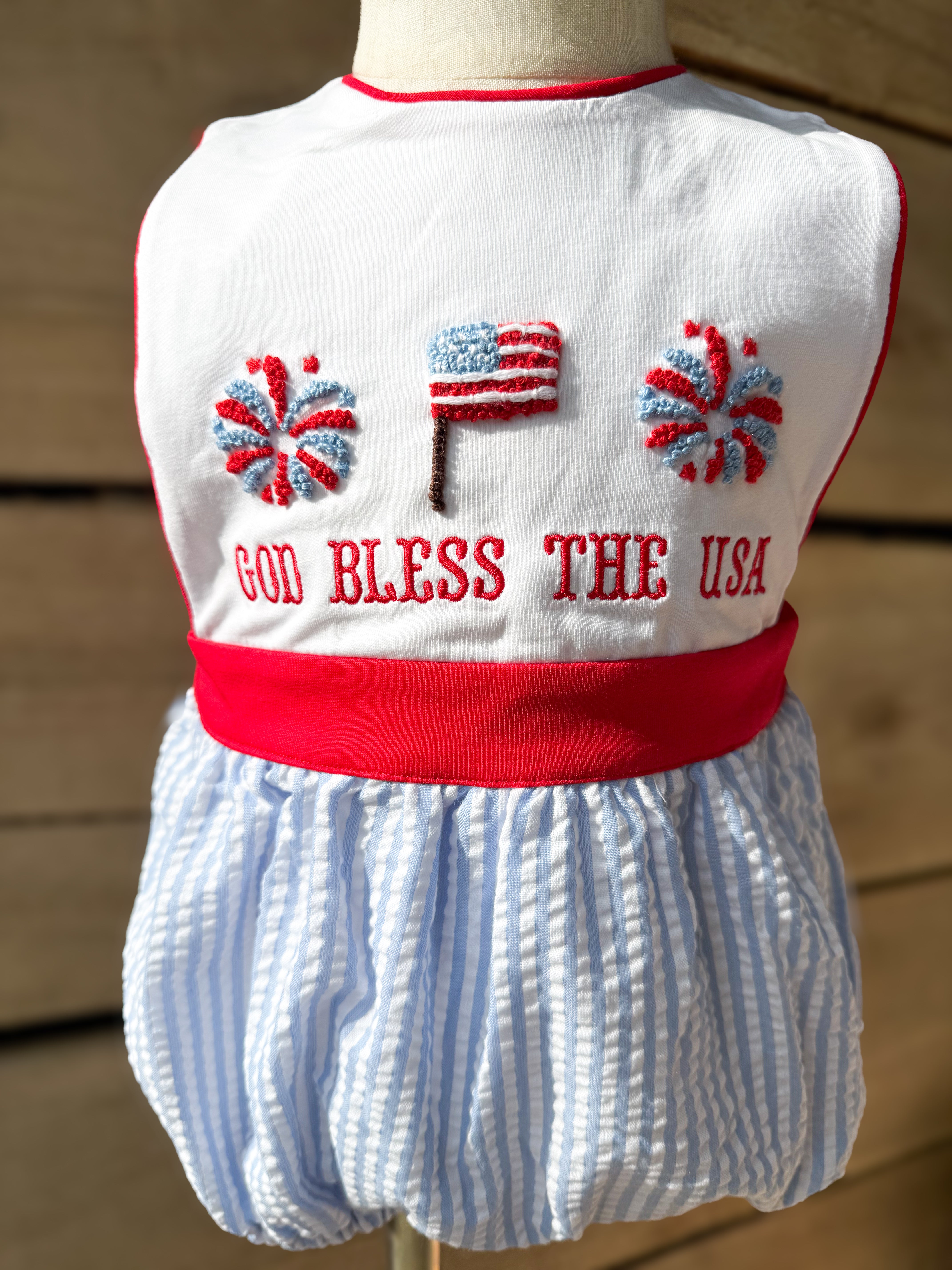 Boys French Knot God Bless the USA Bubble