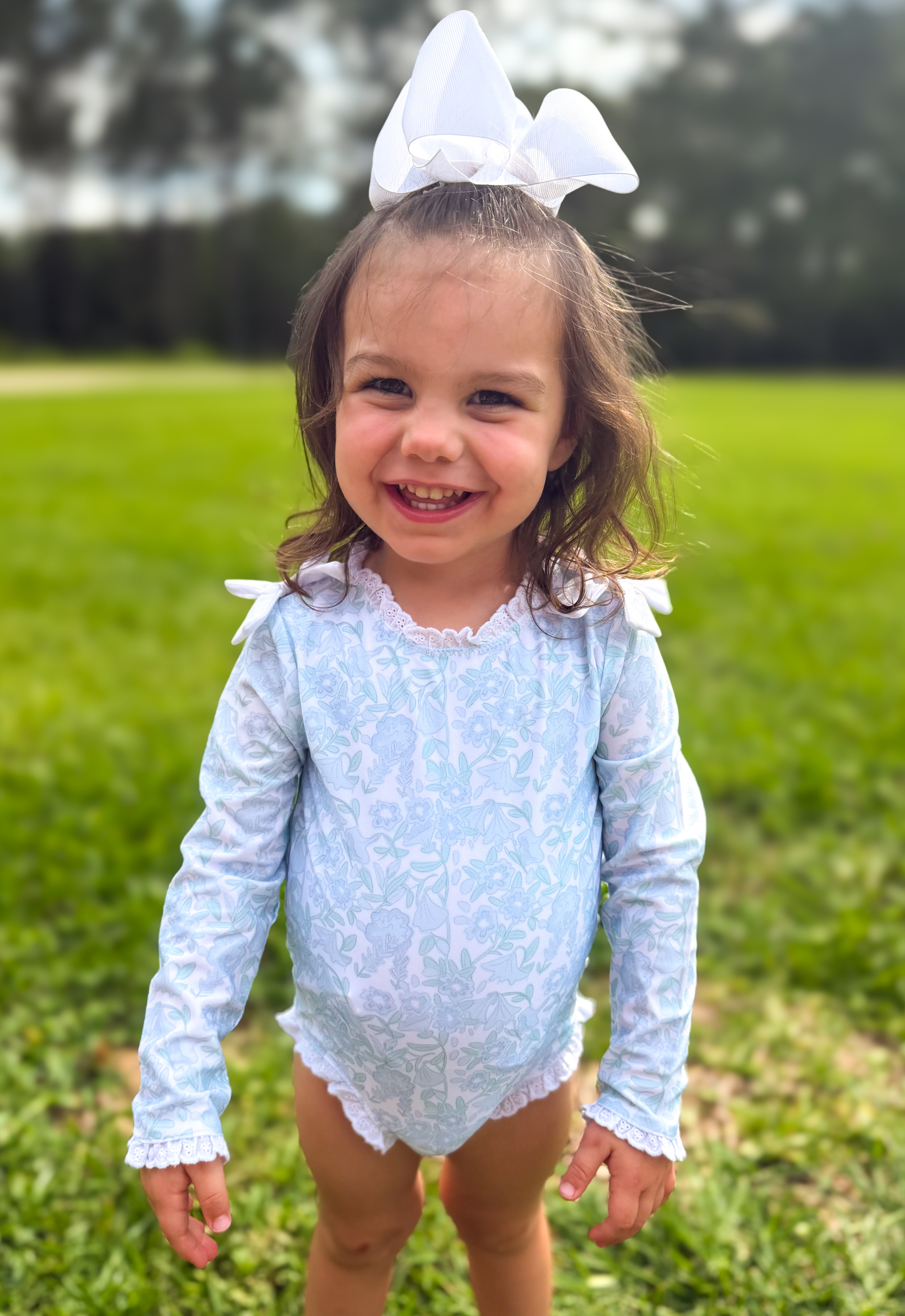 Girls Meadow Blooms Long Sleeve Rashguard Swimsuit- UPF 50+