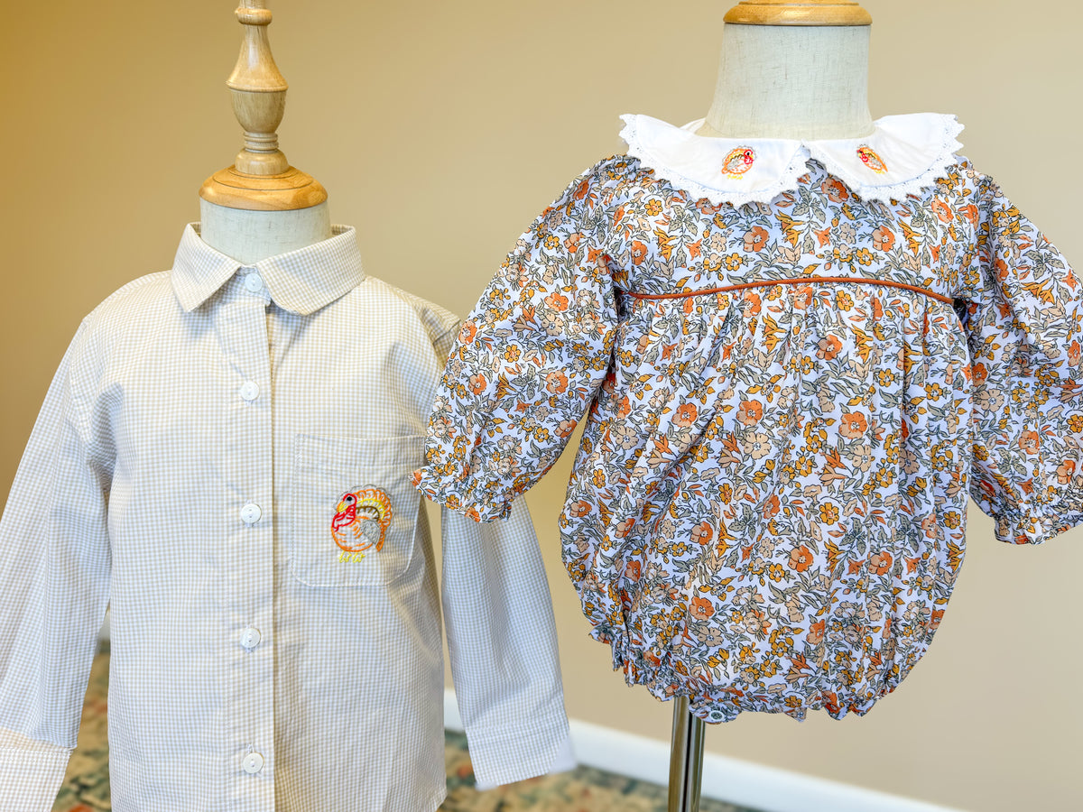 Boys Hand Embroidered Classic Turkey Button Down Shirt