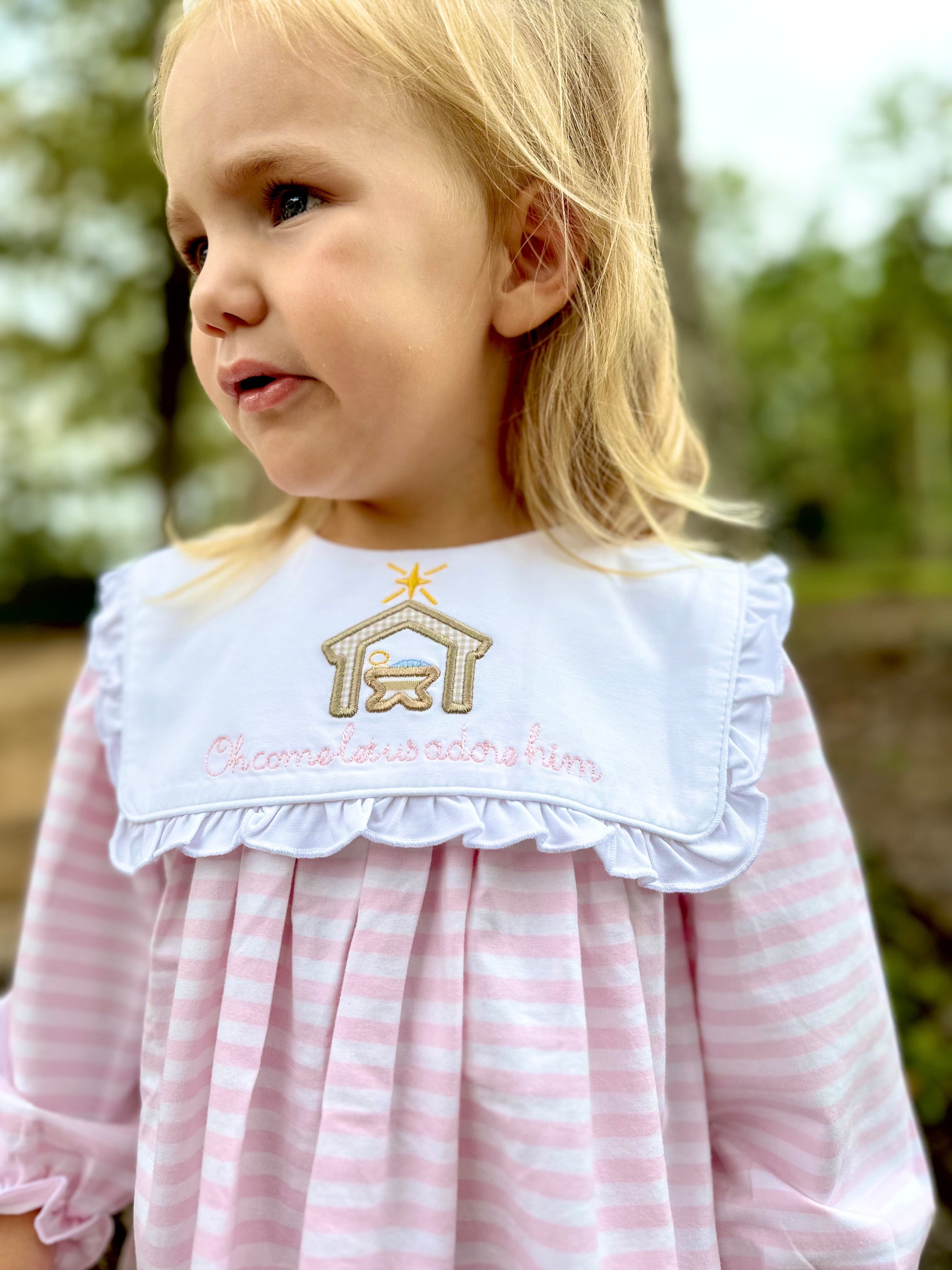 Girls Oh Come Let Us Adore Him Knit Bloomer Set RTS