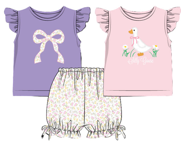 PRE ORDER Girls Appliqué 2-Tops Bubble Bloomer Shorts Set | ETA to LBS: LATE March