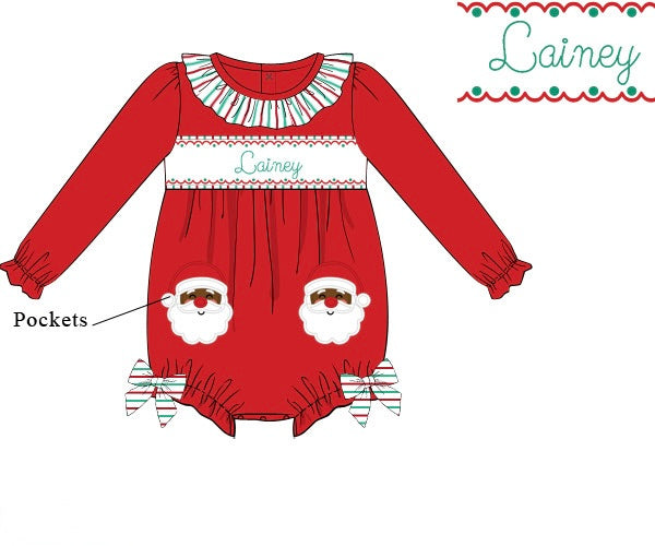 PRE ORDER Girls Custom Smock Dark Skin Santa Pocket Bubble | ETA to LBS: OCTOBER