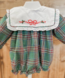 Girls Christmas Plaid Embroidered Bubble RTS