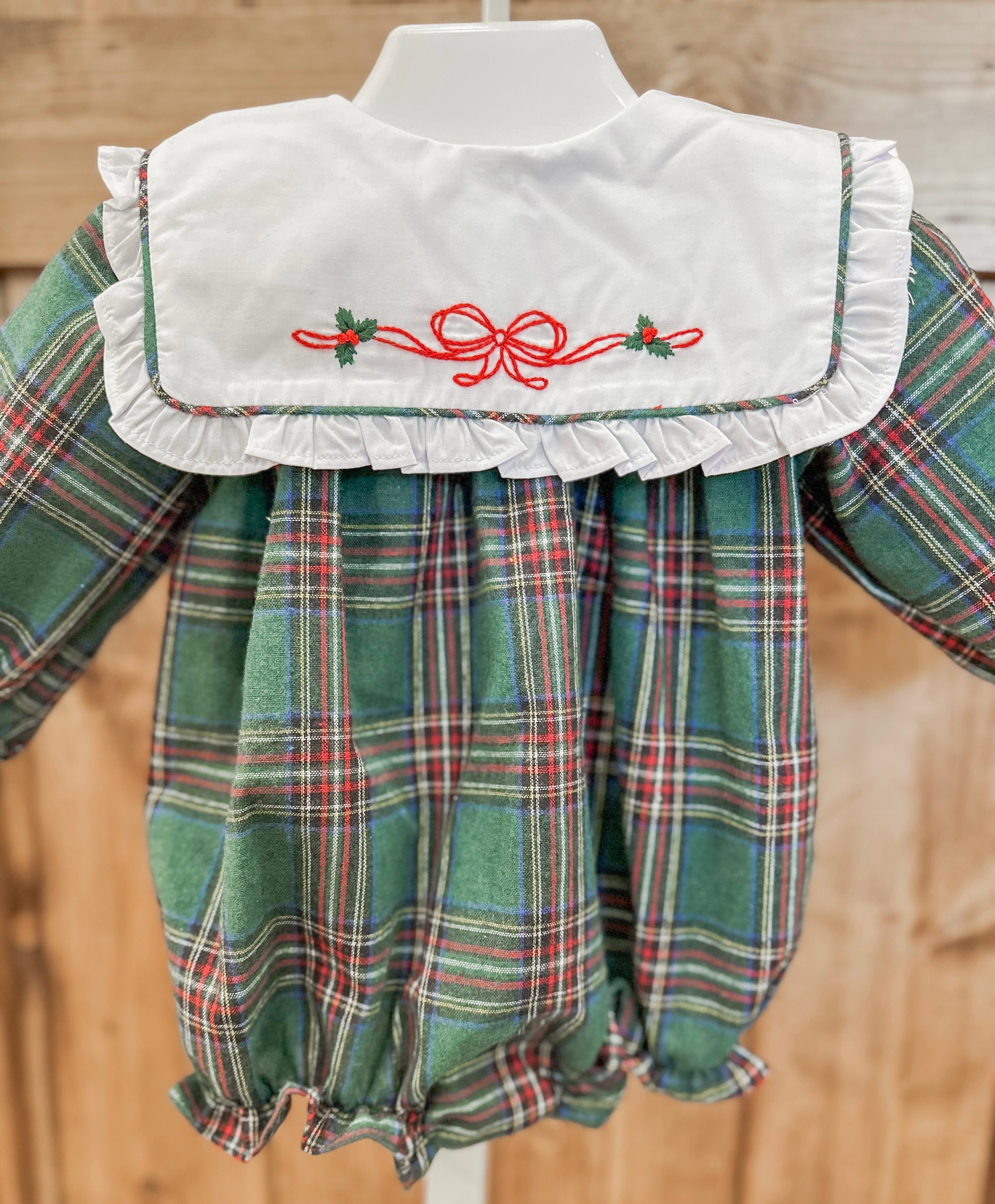 Girls Christmas Plaid Embroidered Bubble RTS