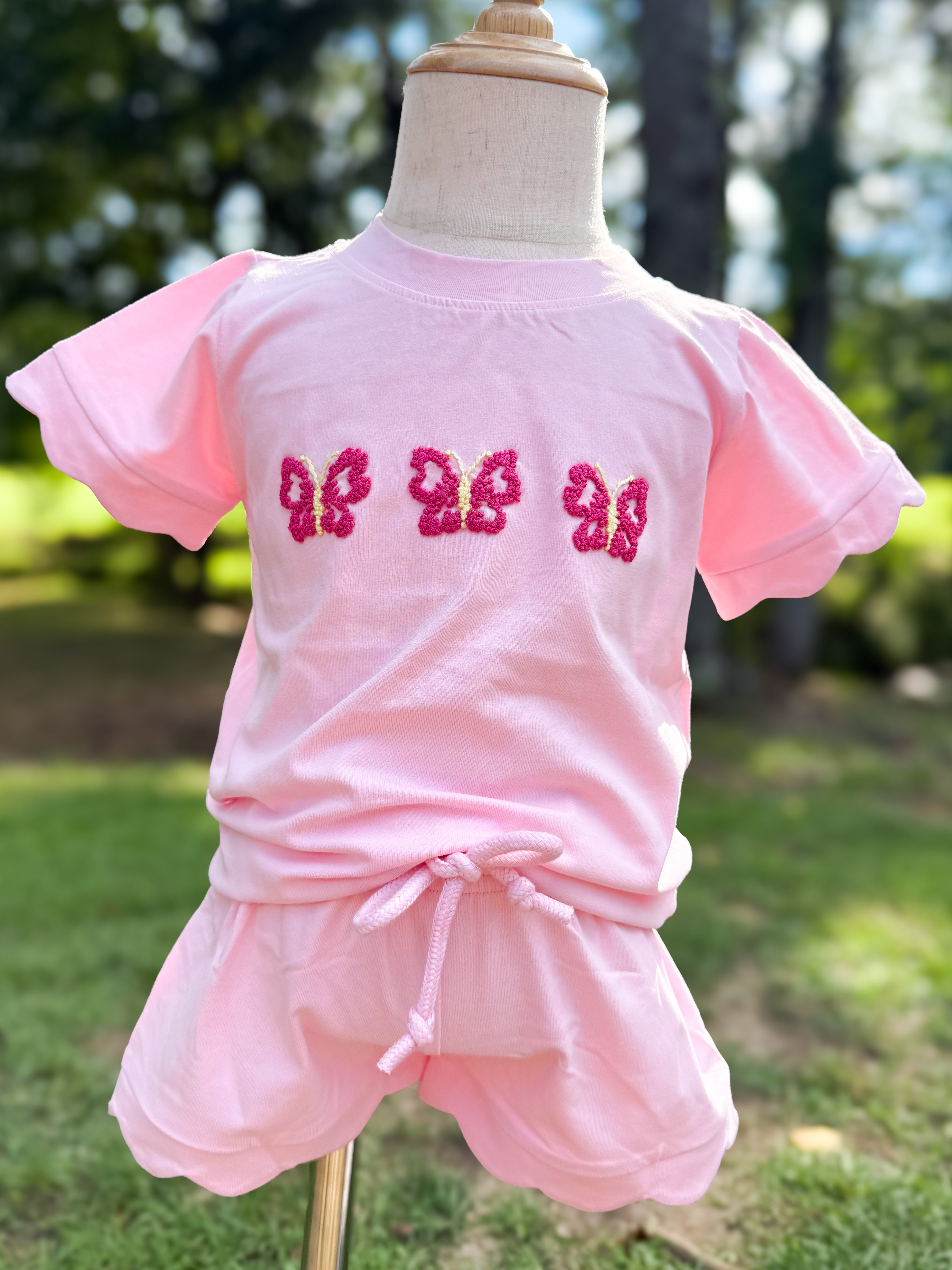 Girls French Knot Scalloped Short Sets