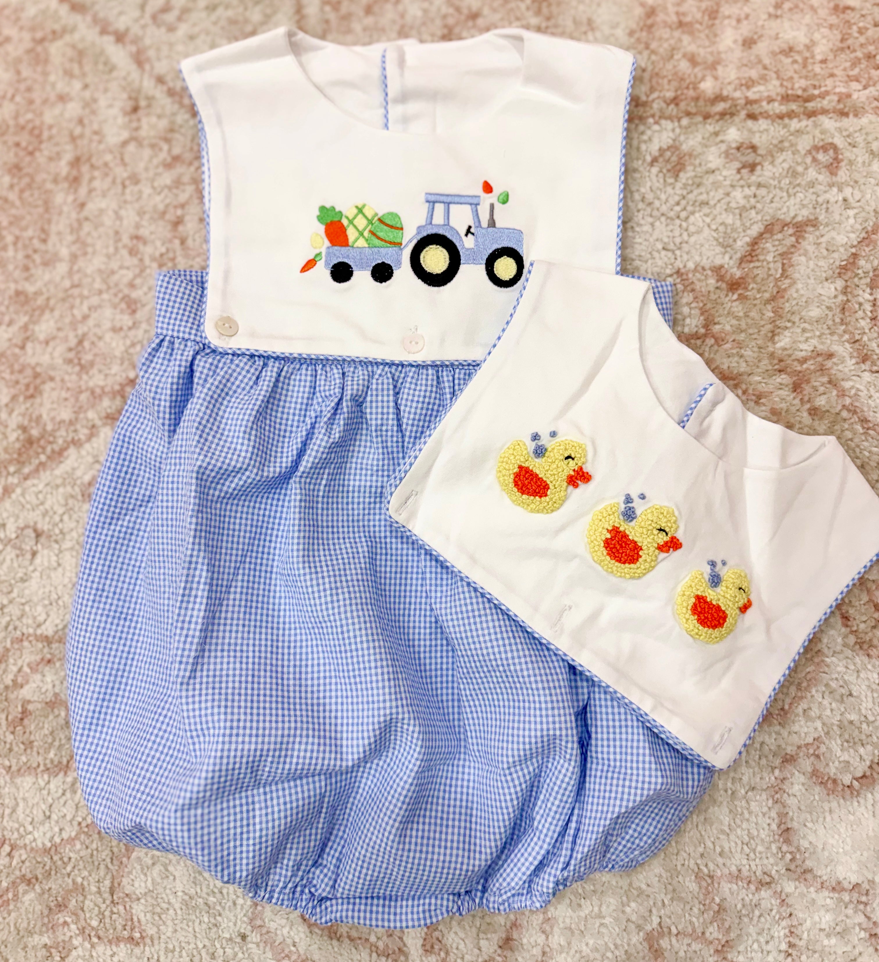 Boys French Knot Rubber Ducks and Embroidered Easter Tractor Interchangeable Bubble