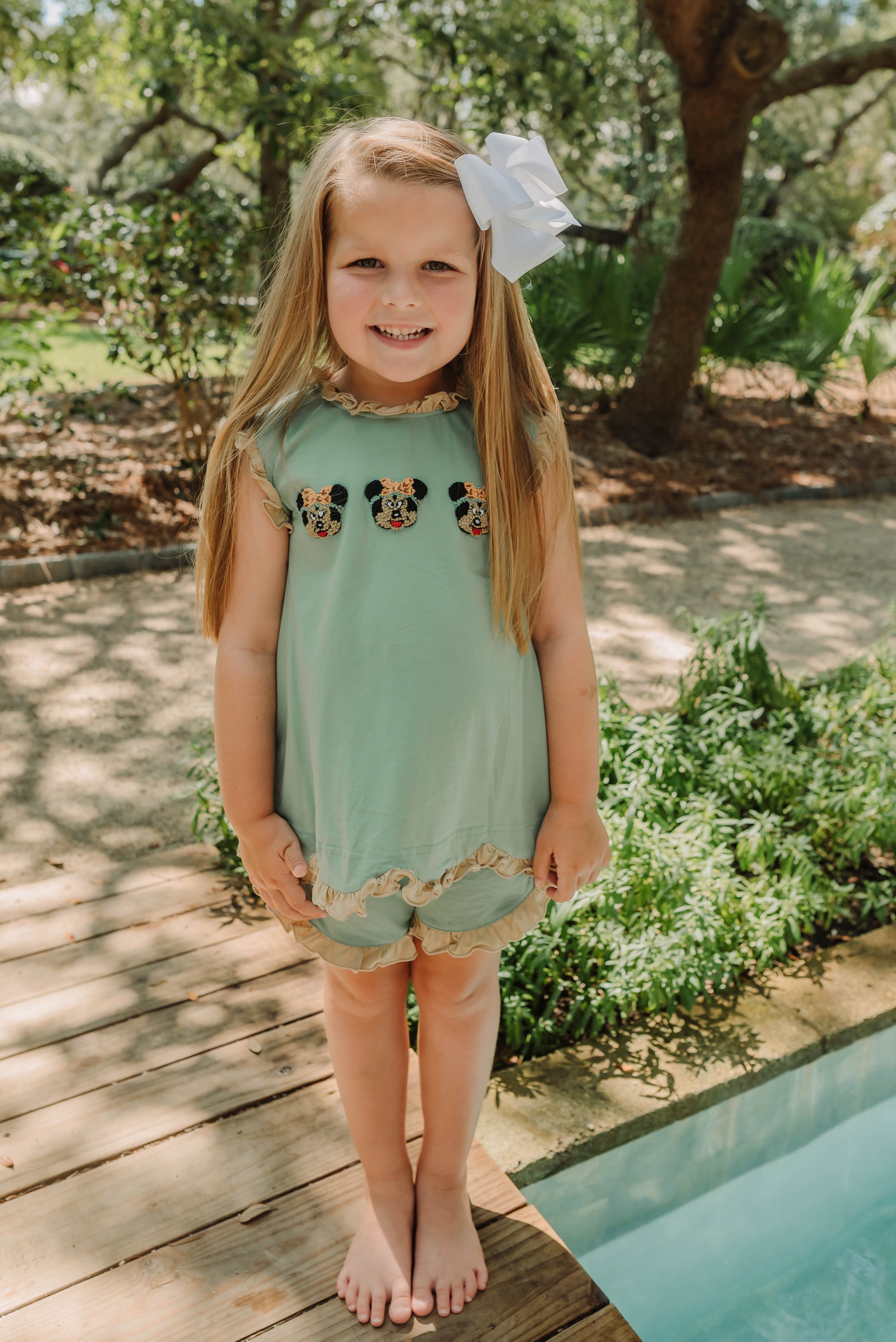 Girls French Knot Safari Mouse Short Set RTS
