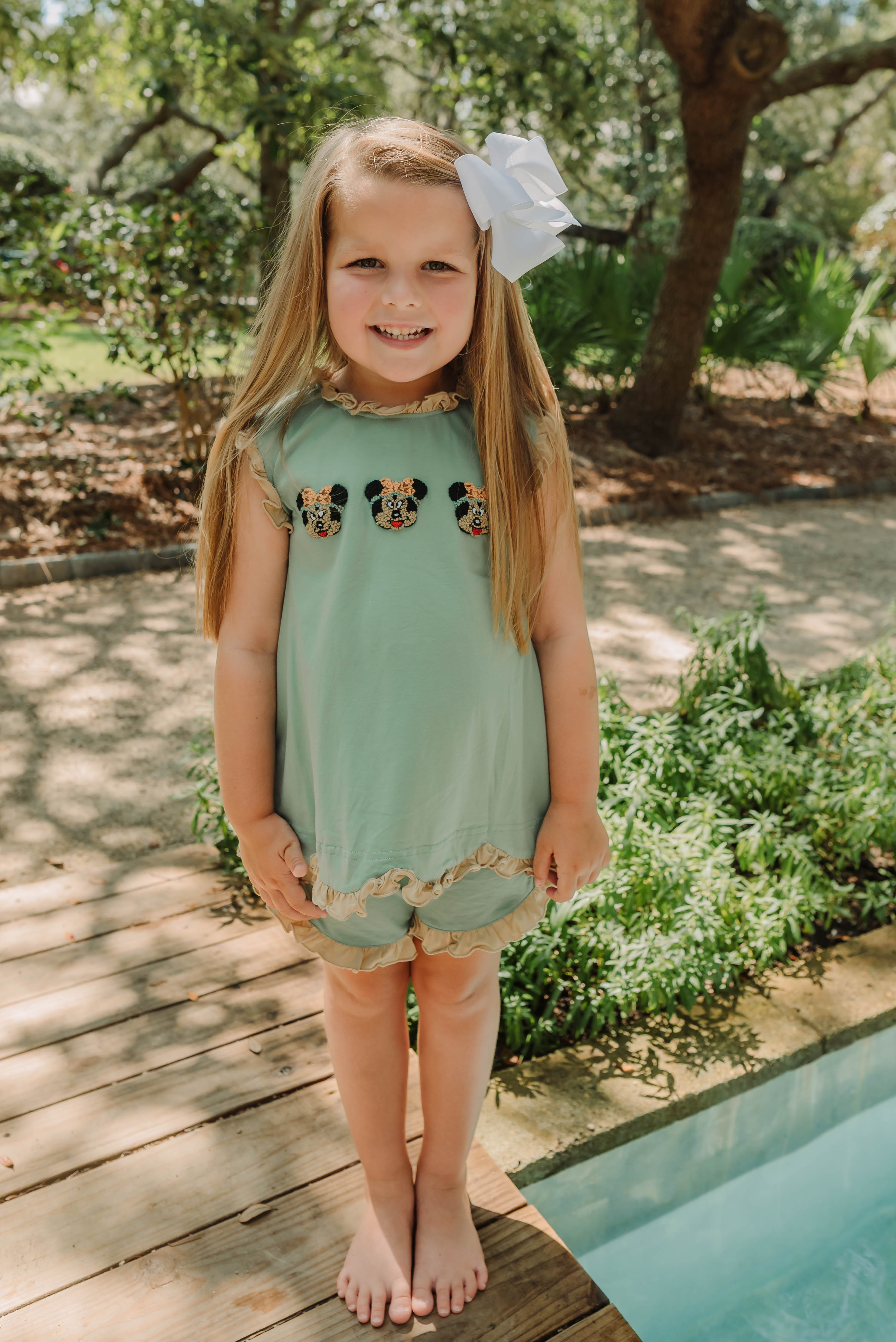 Girls French Knot Safari Mouse Short Set RTS