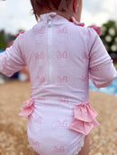 Girls Gingham Mouse Long Sleeve Rashguard Swimsuit- UPF 50+