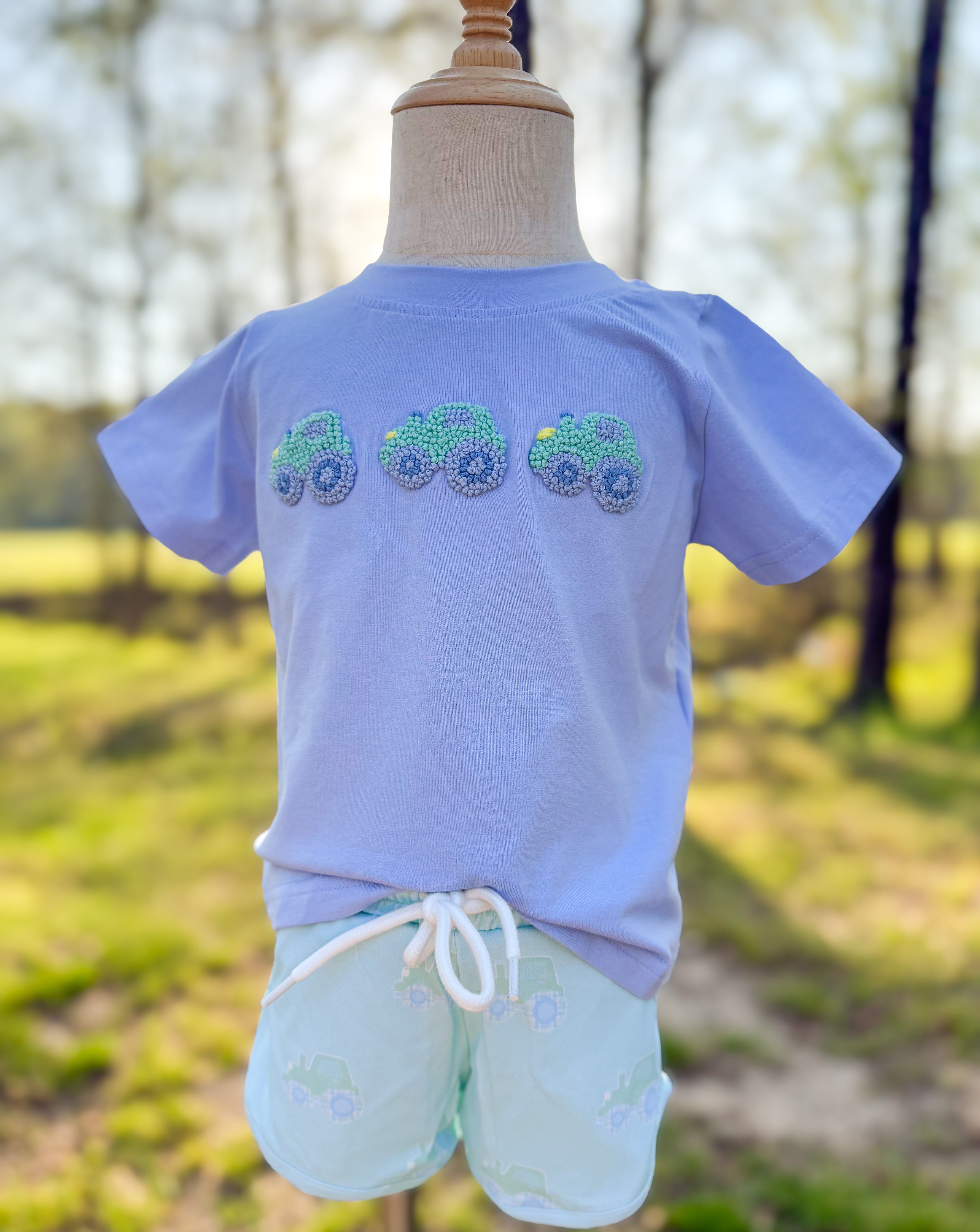 Boys French Knot Big Green Tractor Short Set