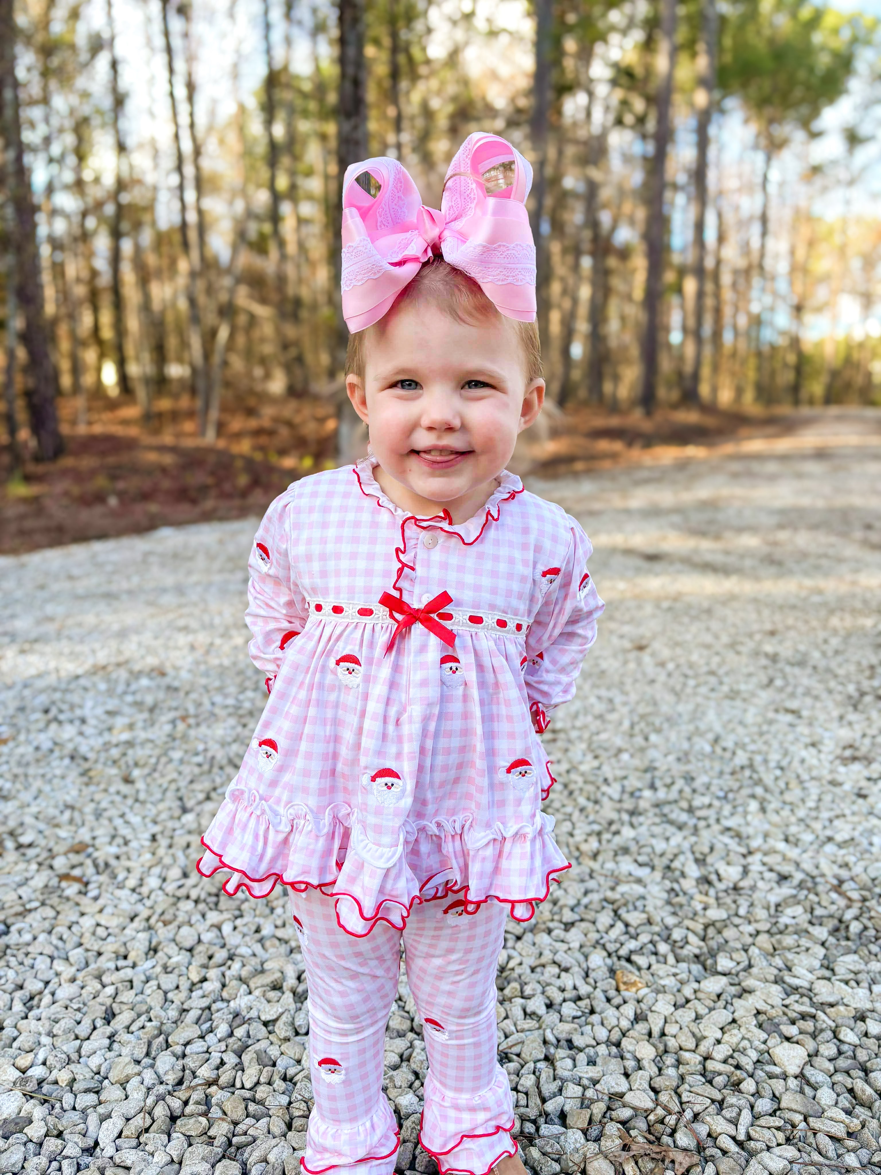 Girls Embroidered Santa Knit Lounge Set