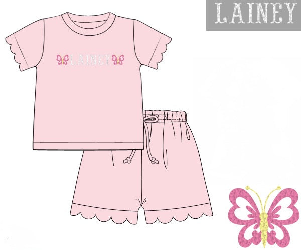 PRE ORDER Girls French Knot Custom Name Scalloped Short Set | ETA to LBS: JUNE