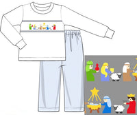 PRE ORDER Boys Smocked Away in a Manger Pant Set | ETA to LBS: OCTOBER