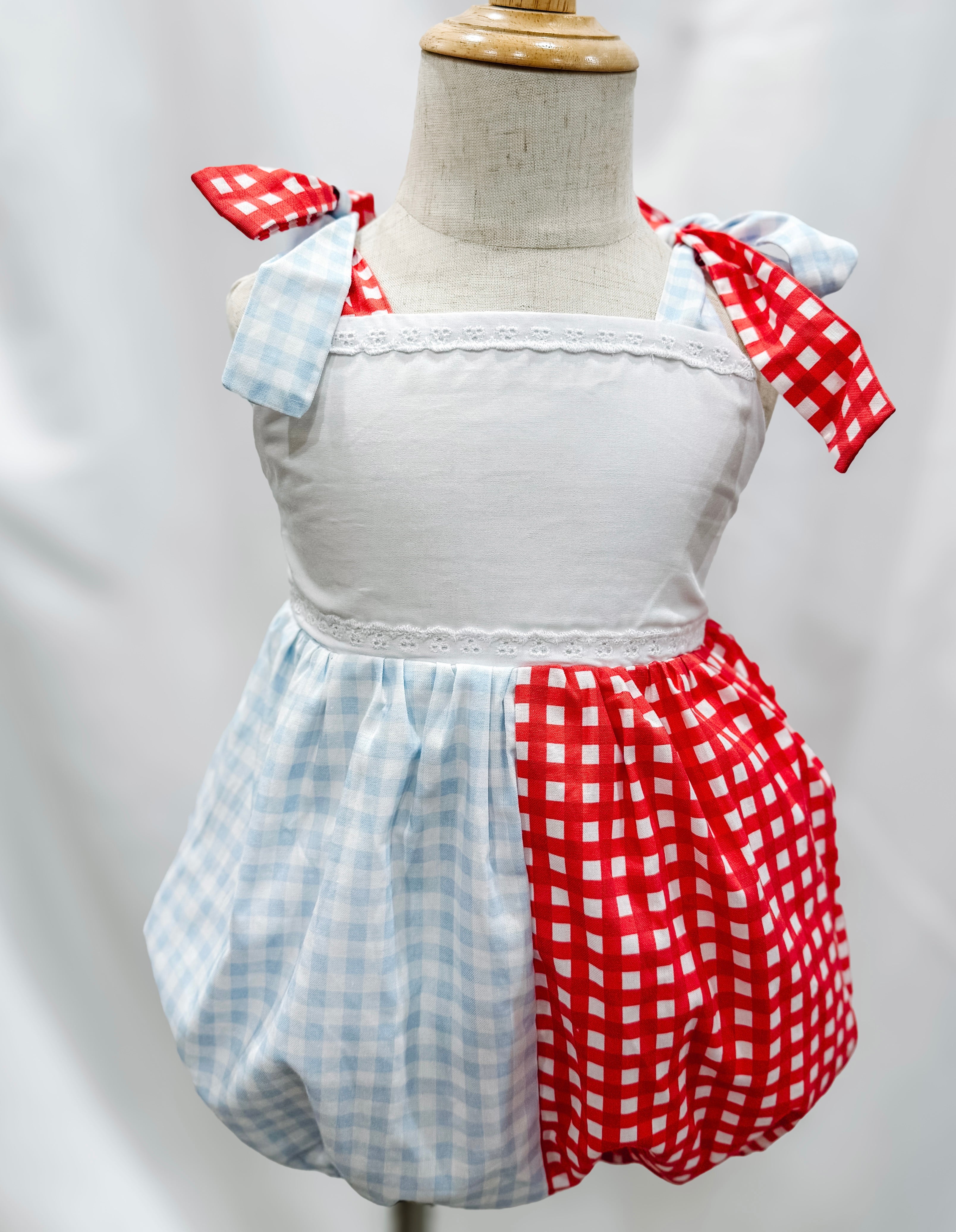 Powder Blue & Red Gingham Bubble
