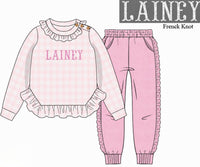 PRE ORDER Girls Custom French Knot Pink Gingham Jogger Set | ETA to LBS: DECEMBER