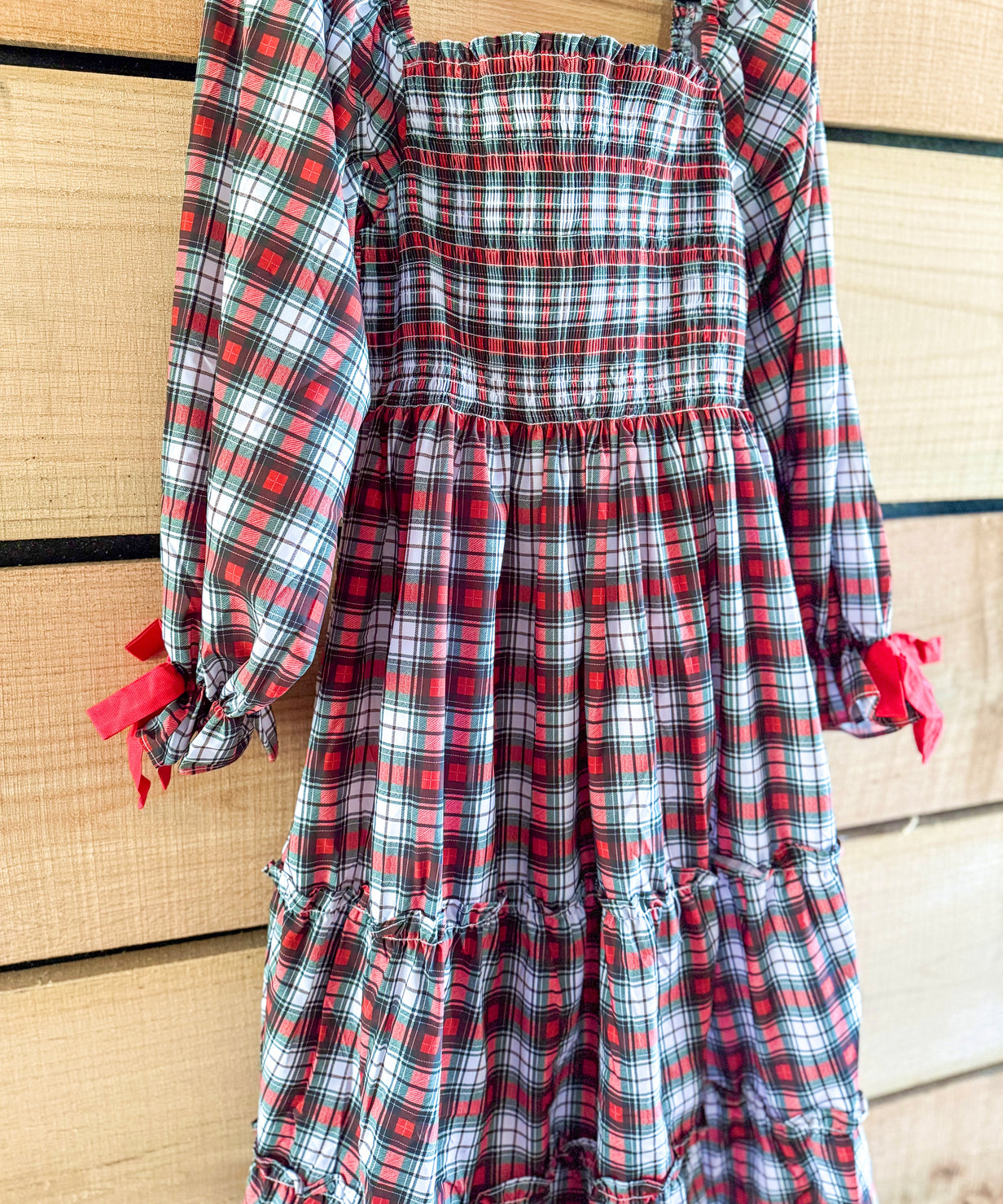 Womens Tartan Plaid Smocked Dress