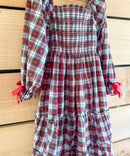 Womens Tartan Plaid Smocked Dress