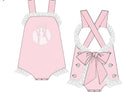 PRE ORDER Girls Bow Baseball Appliqué Sunsuit| ETA to LBS: LATE March