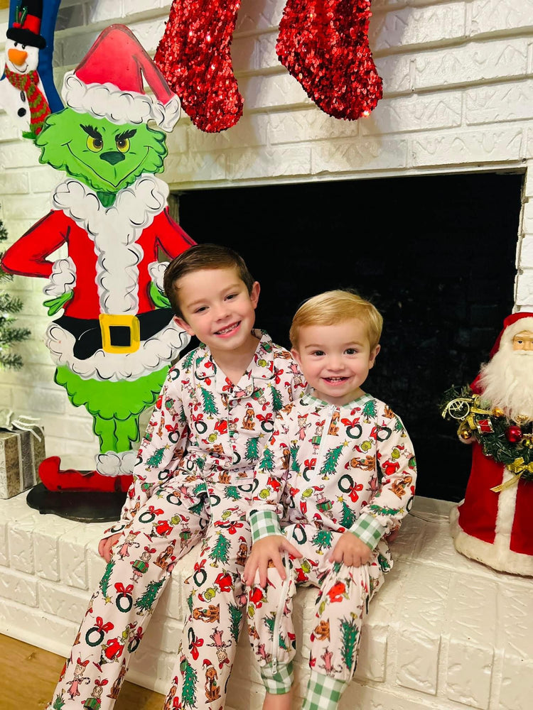 Boys Grinch Knit Button Down Pajamas