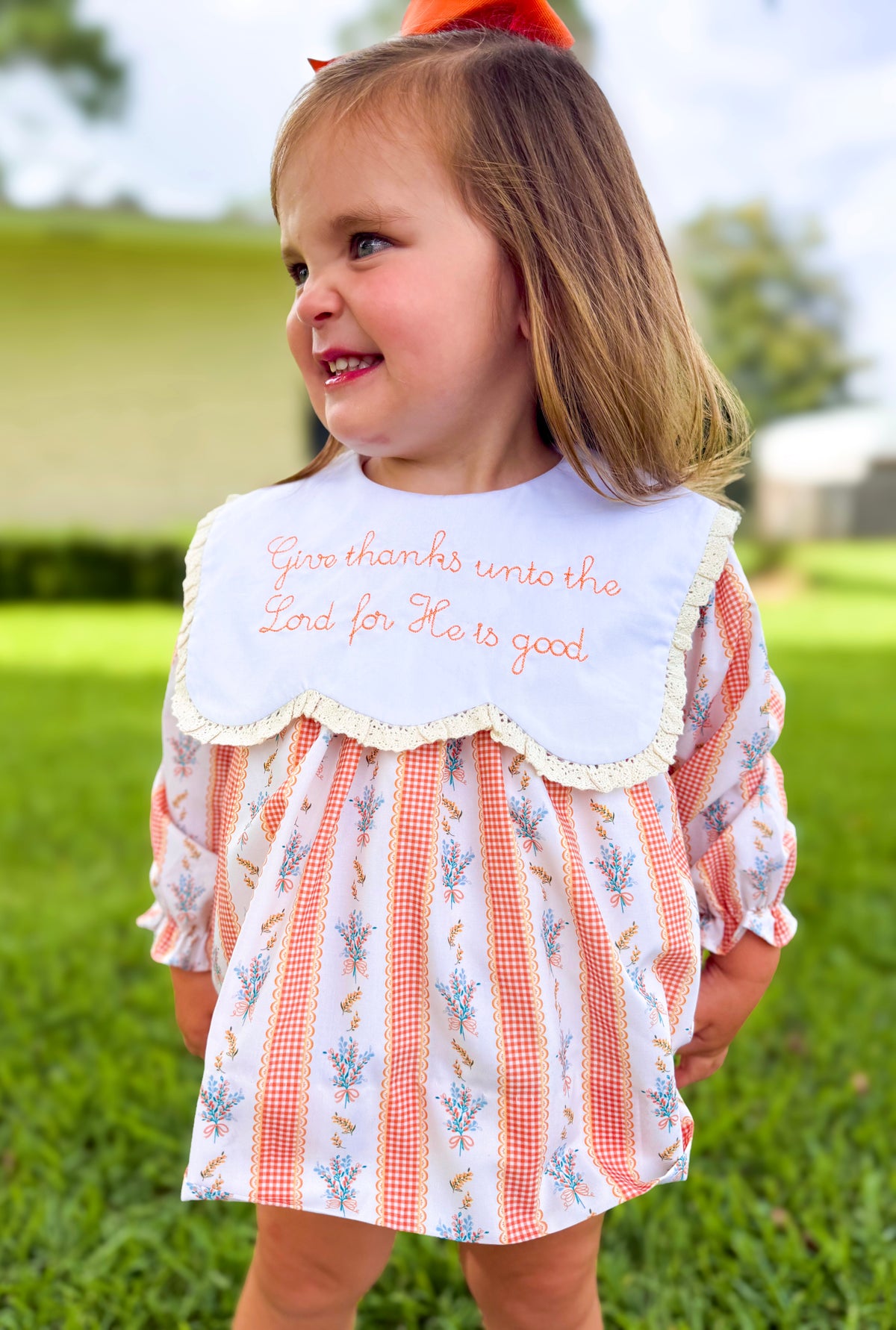 Girls Embroidered Give Thanks Bloomer Set & Dress