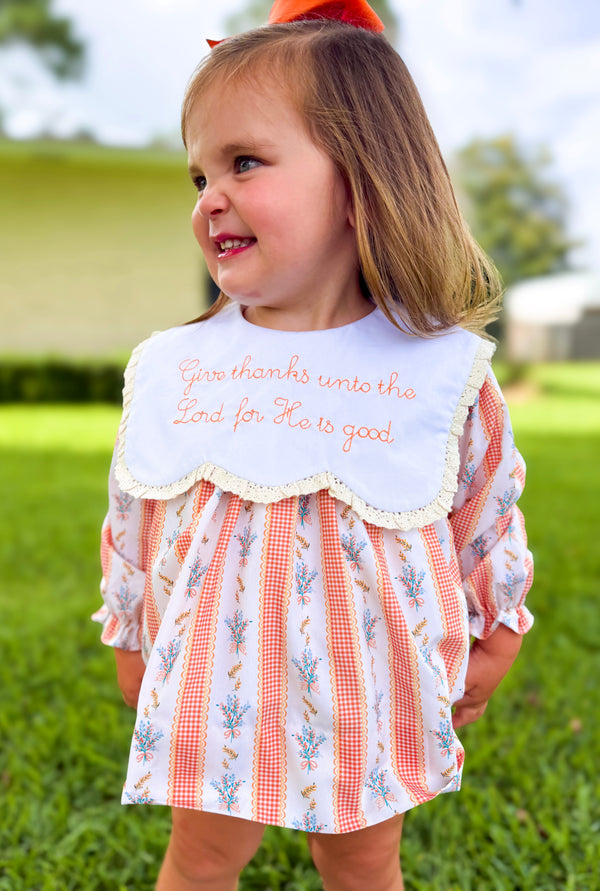 Girls Embroidered Give Thanks Bubble