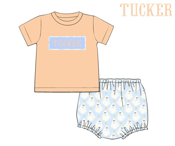 PRE ORDER Boys Custom Smock Happy Ghosts Diaper Set | ETA to LBS: SEPTEMBER