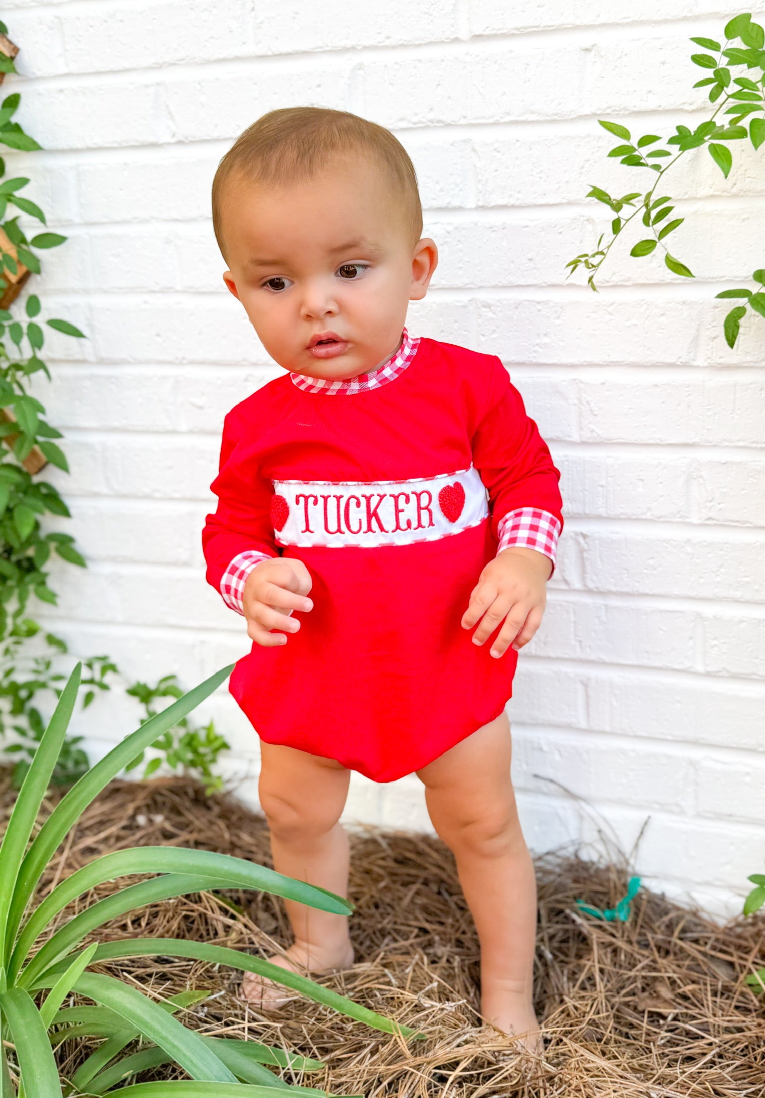 Boys Gingham French Knot Hearts, XOXO Embroidered Bubble