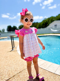 Girls French Knot Sunny & Bright Bubble Bloomer Set & Dress