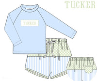 PRE ORDER Boys Name Smocked Striped Rash-guard 2 Piece Swimsuit UPF 50+ | ETA to LBS: March