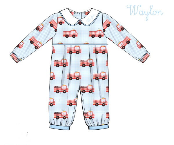 PRE ORDER Boys Here Comes the Firetruck Long Romper | ETA to LBS: DECEMBER