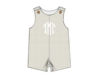 PRE ORDER Boys Tan Windowpane Romper ETA: MAY