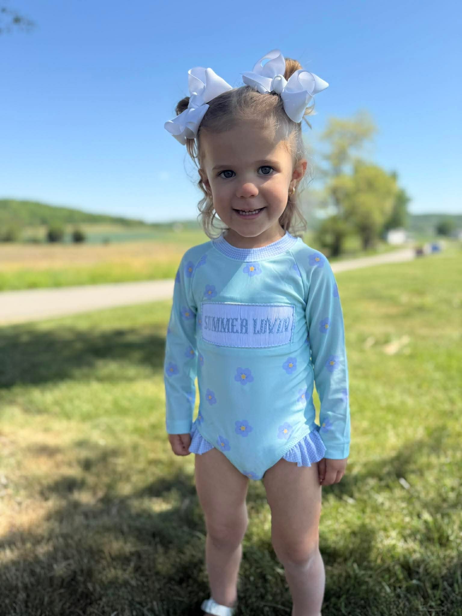 Girls “Summer Lovin’” Floral Daydream One-Piece Rash-Guard Swimsuit UPF 50+