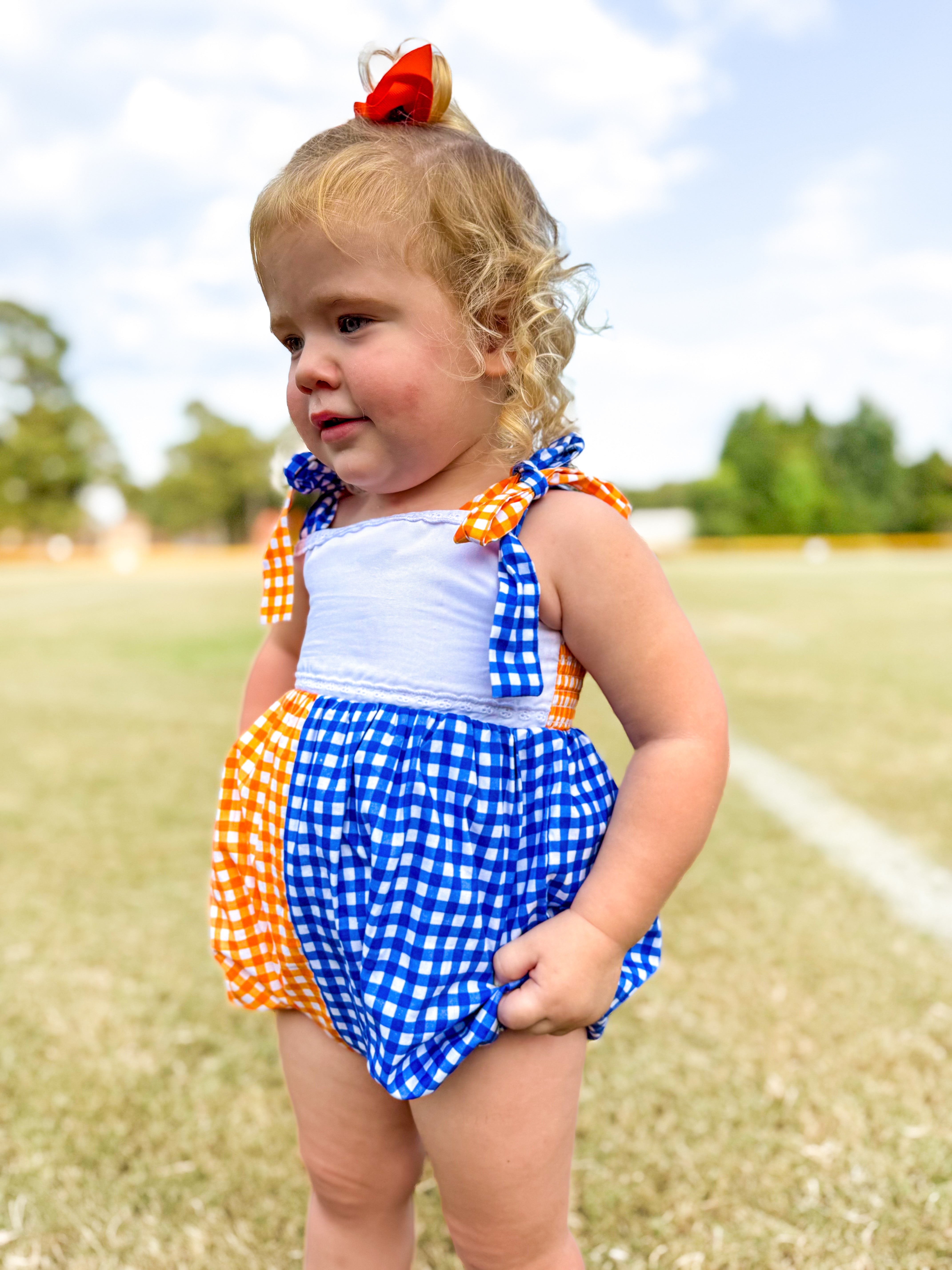 Royal Blue & Orange Gingham Bubble