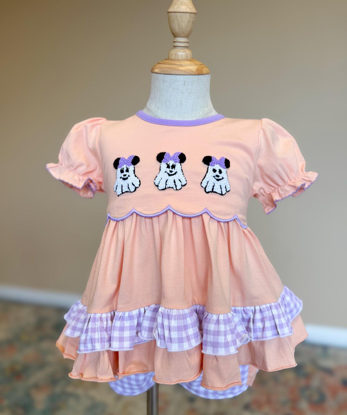 Girls French Knot Not So Spooky Mouse Ghost Ruffle Short Set