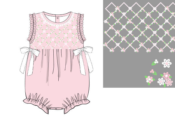PRE ORDER Girls Floral Vines Heirloom Smocked Bubble | ETA to LBS: LATE March