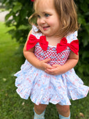 Girls Smocked Red, White, and Bows Bloomer Set