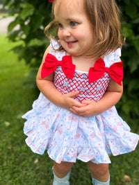 Girls Smocked Red, White, and Bows Bloomer Set
