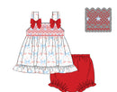 Girls Smocked Red, White, and Bows Bloomer Set