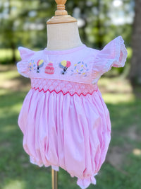 Girls Smocked & French Knot Birthday Girl Bubble