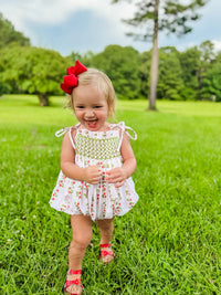 Girls Smocked Strawberry Print Bubble