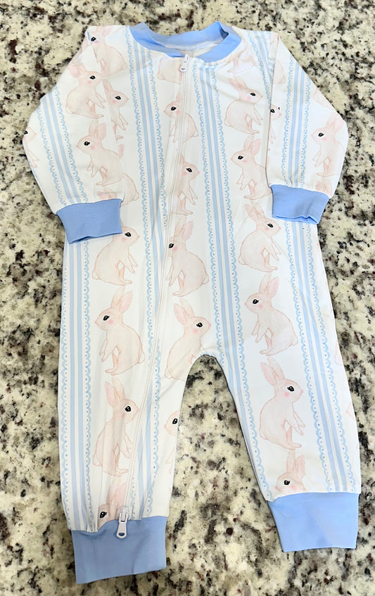 Boys Classy Bunny Knit Zipper Pajamas