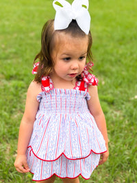 Girls Patriotic Floral Bubble Bloomer Short Set