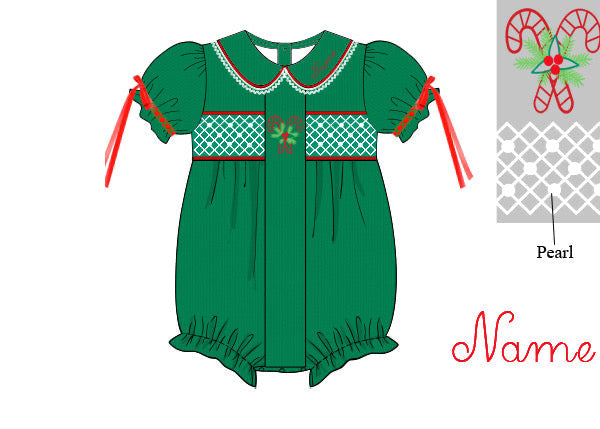 PRE ORDER Girls Embroidered Candy Cane Corduroy Christmas Bubble | ETA to LBS: OCTOBER