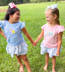 Girls Appliqué 2-Tops School Floral Skort Set