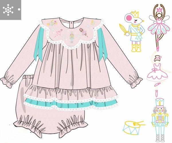PRE ORDER Girls Hand Embroidered Sugar Plum Dreams Bloomer Set & Dress | ETA to LBS: OCTOBER