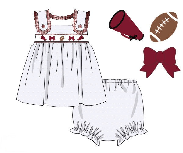 Girls Embroidered Swiss Dot Team Spirit Bloomer Set & Dress