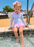 Girls Grandmillennial Vines Long Sleeve Rashguard Swimsuit- UPF 50+
