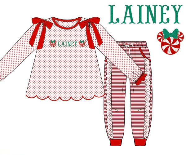 PRE ORDER Girls Custom French Knot Peppermint Mouse Jogger Set | ETA to LBS: OCTOBER